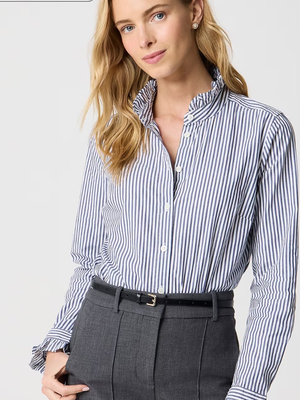 Jcrew Factory Women’s Striped Ruffle neck Button Up Shirt XL